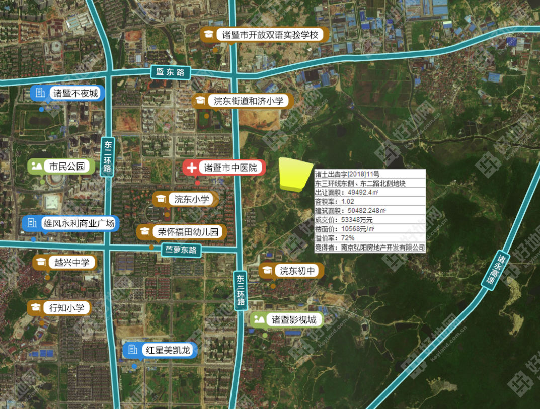 (6.7成交)弘阳首入诸暨,竞得城东新城1宗低密度宅地,楼面价10568元/㎡