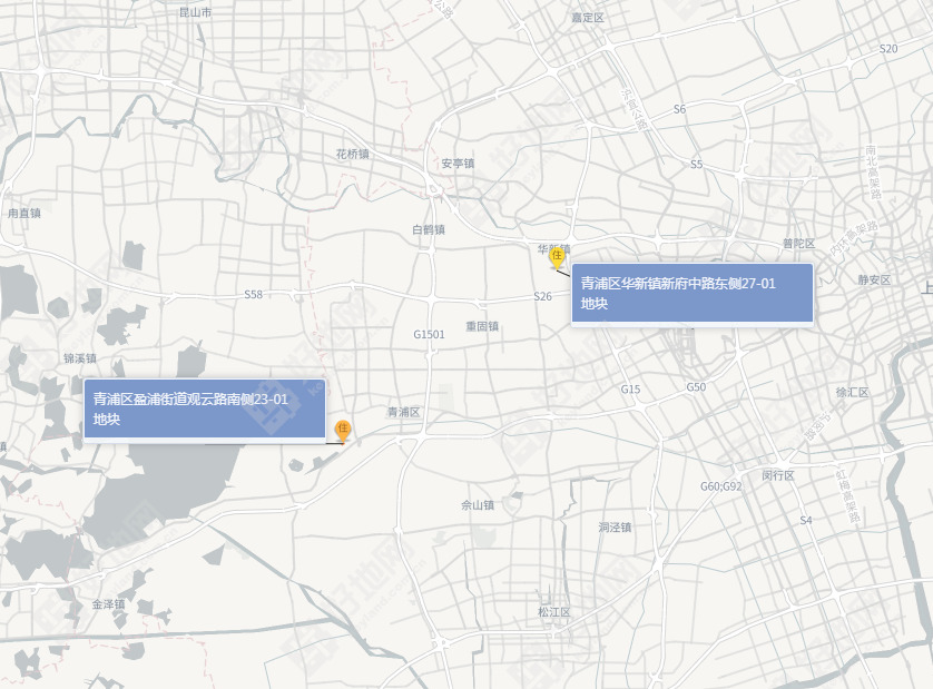 地块分布图(数据来源:好地大数据 青浦区盈浦街道观云路南侧23-01