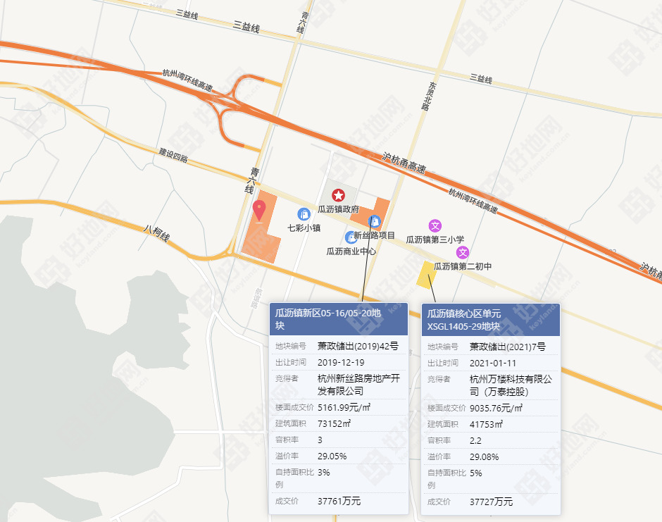 预公告:萧山瓜沥镇七彩社区实施单元内一宗商住地即将推出_好地网