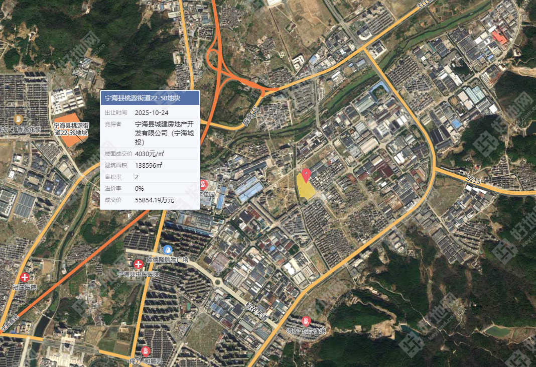 (4.21成交)宁波宁海县桃源街道宅地由地方国资底价竞得,楼面价3345元/㎡_好地网